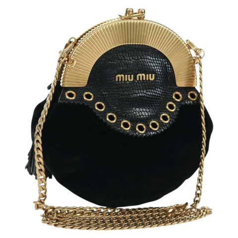 Miu Miu 鏈條單肩包 絲絨 黑色 金色 正品 ARZ685V