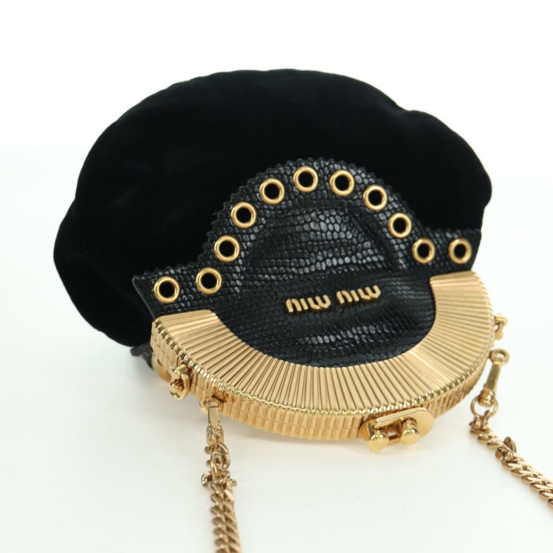 【日本直送】Miu Miu 鏈條單肩包 絲絨 黑色 金色 正品 ARZ685V-5