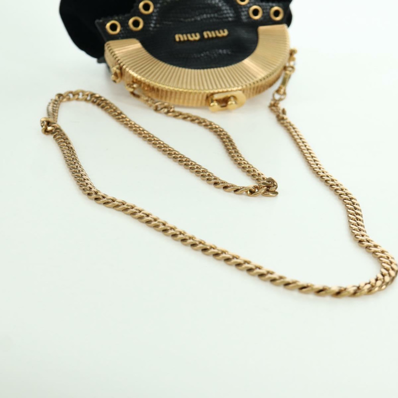 【日本直送】Miu Miu 鏈條單肩包 絲絨 黑色 金色 正品 ARZ685V-6