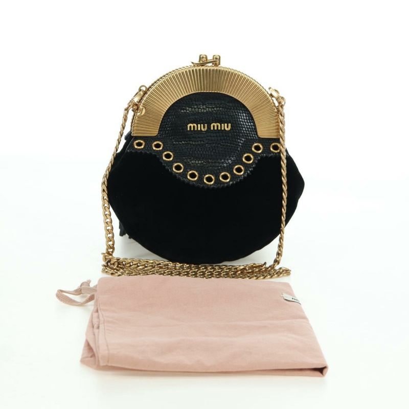 【日本直送】Miu Miu 鏈條單肩包 絲絨 黑色 金色 正品 ARZ685V-11