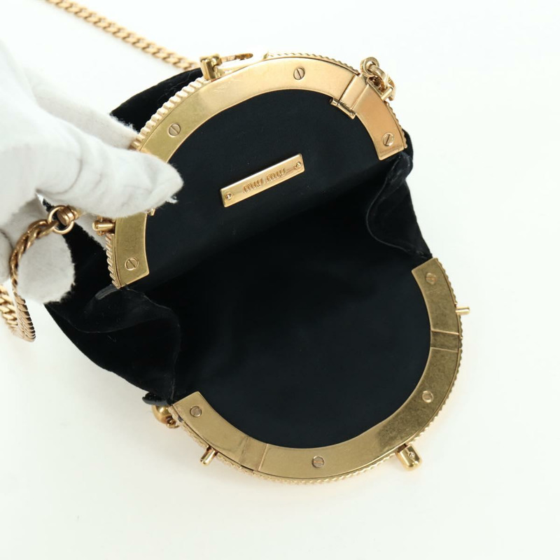 【日本直送】Miu Miu 鏈條單肩包 絲絨 黑色 金色 正品 ARZ685V-22