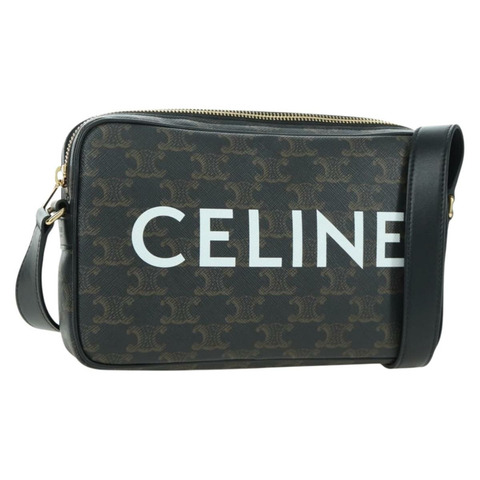 CELINE Triomphe 中型斜背包/肩背包 PVC 黑色金色 正品 ARZ678SAM