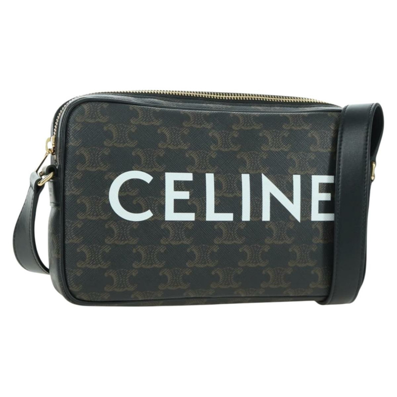 【日本直送】CELINE Triomphe 中型斜背包/肩背包 PVC 黑色金色 正品 ARZ678SAM-0
