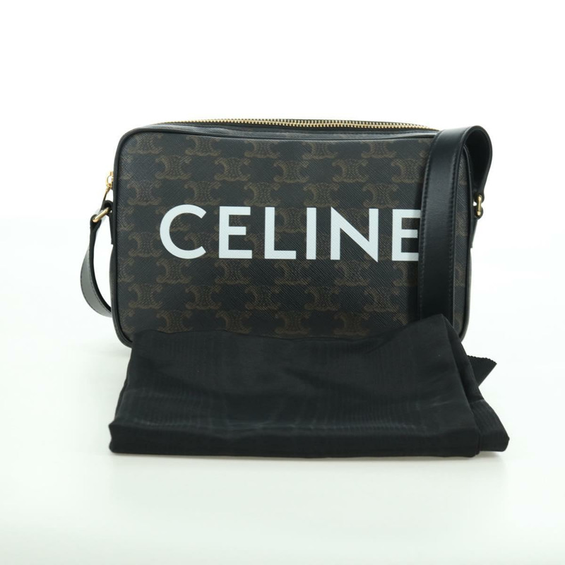 【日本直送】CELINE Triomphe 中型斜背包/肩背包 PVC 黑色金色 正品 ARZ678SAM-11