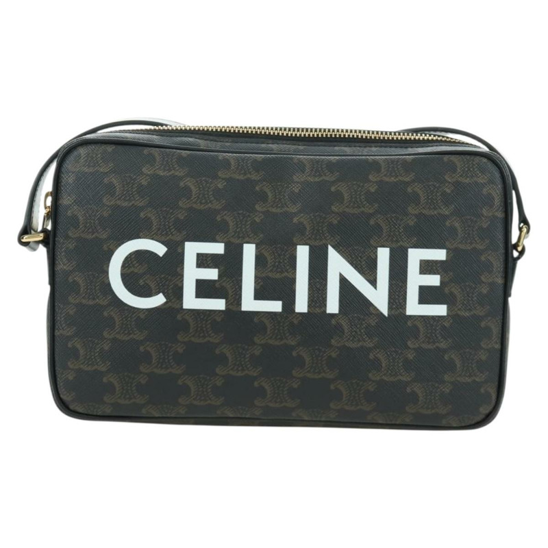 【日本直送】CELINE Triomphe 中型斜背包/肩背包 PVC 黑色金色 正品 ARZ678SAM-12
