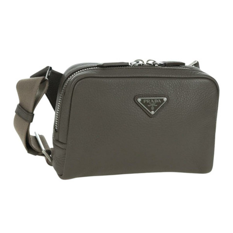 PRADA Vitterodino 肩背包，皮革，灰色/銀色，2VH184，正品 ARZ688SAM