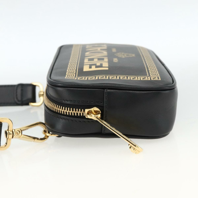 【日本直送】FENDI Versace 聯名背包，黑色金色皮革，正品 ka3101V-2
