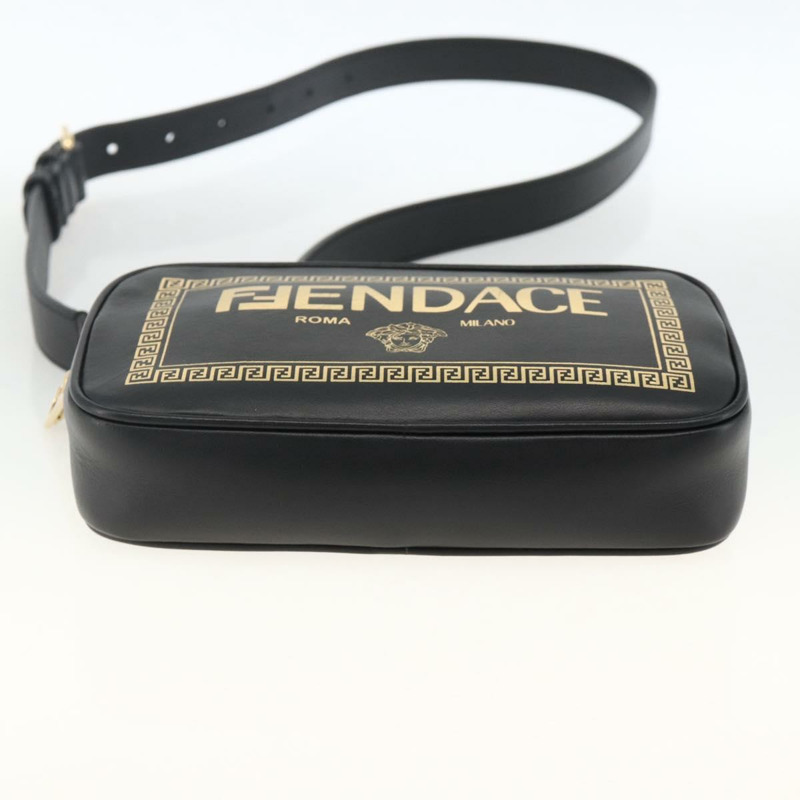 【日本直送】FENDI Versace 聯名背包，黑色金色皮革，正品 ka3101V-4