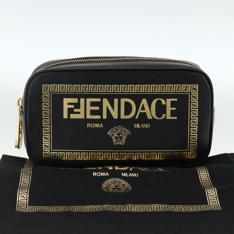 【日本直送】FENDI Versace 聯名背包，黑色金色皮革，正品 ka3101V-11