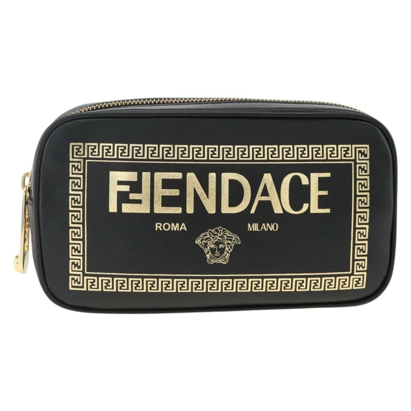 【日本直送】FENDI Versace 聯名背包，黑色金色皮革，正品 ka3101V-12