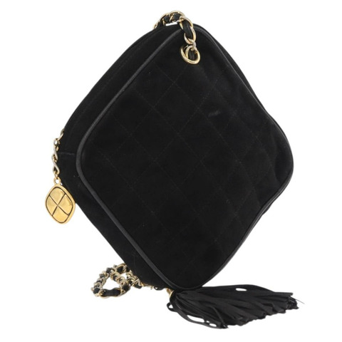 香奈兒 (CHANEL) 鏈條巧克力棒肩背包，黑色麂皮，金色雙C標誌，正品 LNZ606A