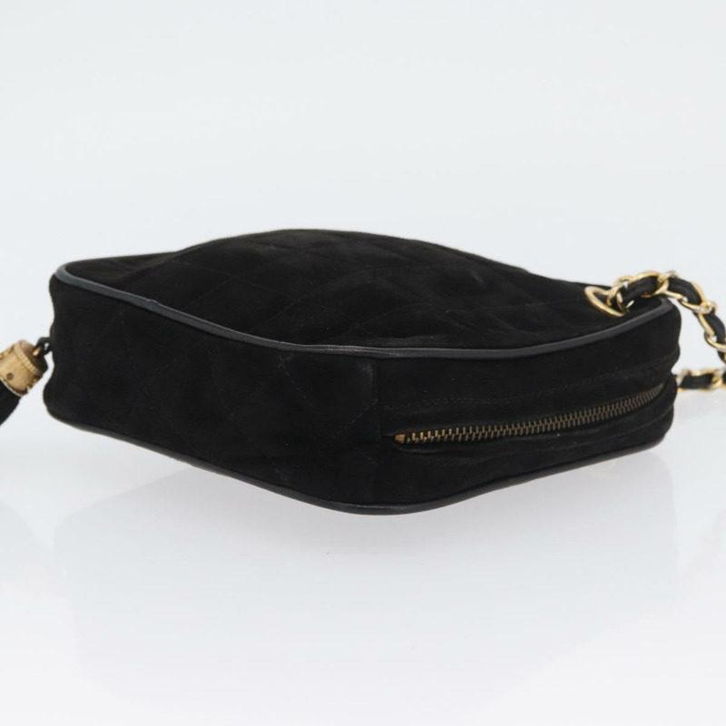 【日本直送】香奈兒 (CHANEL) 鏈條巧克力棒肩背包，黑色麂皮，金色雙C標誌，正品 LNZ606A-2