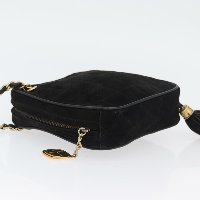 【日本直送】香奈兒 (CHANEL) 鏈條巧克力棒肩背包，黑色麂皮，金色雙C標誌，正品 LNZ606A-3