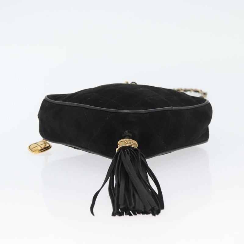 【日本直送】香奈兒 (CHANEL) 鏈條巧克力棒肩背包，黑色麂皮，金色雙C標誌，正品 LNZ606A-4