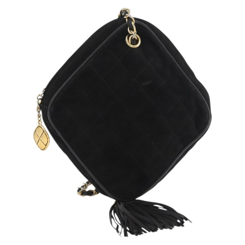 【日本直送】香奈兒 (CHANEL) 鏈條巧克力棒肩背包，黑色麂皮，金色雙C標誌，正品 LNZ606A-12