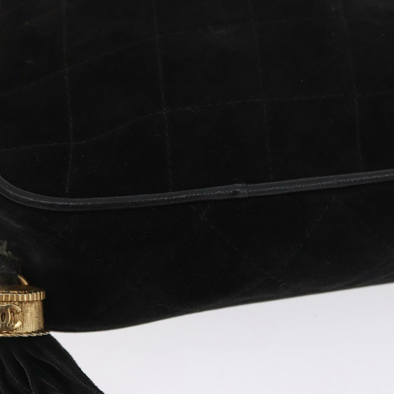 【日本直送】香奈兒 (CHANEL) 鏈條巧克力棒肩背包，黑色麂皮，金色雙C標誌，正品 LNZ606A-13