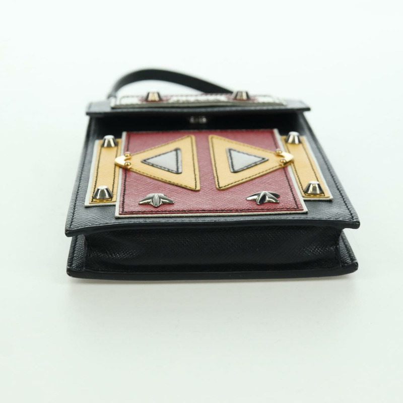 【日本直送】PRADA Robot 單肩包 Safiano 皮革 2way 黑色銀色 Auth AMZ460SAV-4