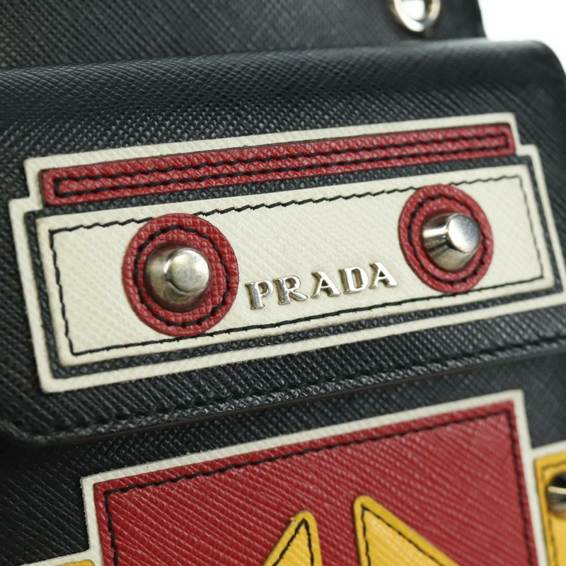 【日本直送】PRADA Robot 單肩包 Safiano 皮革 2way 黑色銀色 Auth AMZ460SAV-17