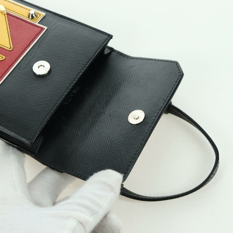 【日本直送】PRADA Robot 單肩包 Safiano 皮革 2way 黑色銀色 Auth AMZ460SAV-18