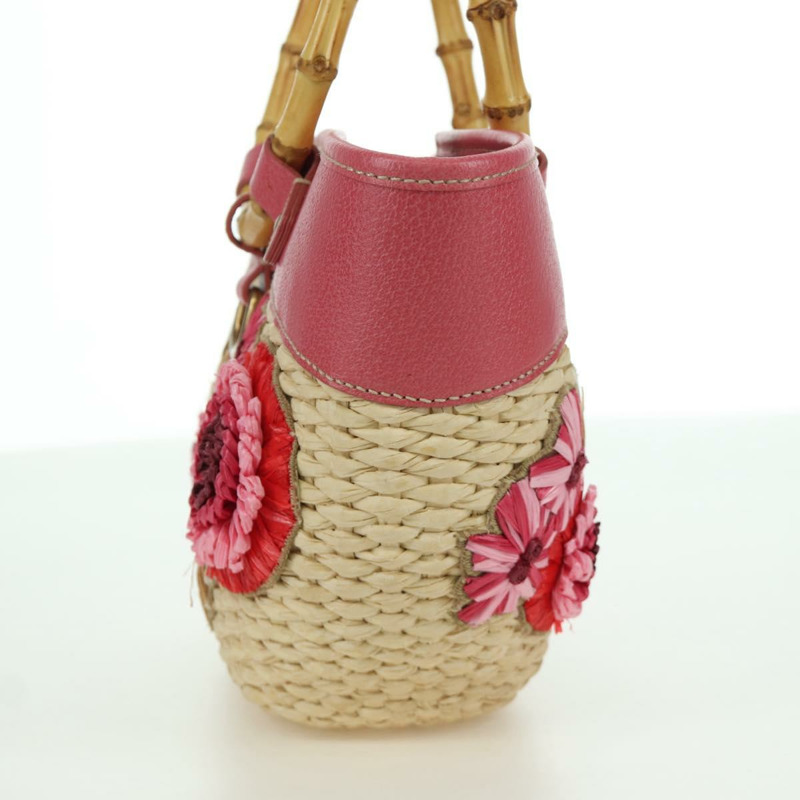 【日本直送】Miu Miu 粉紅金色拉菲草手提包 正品 AMZ060V-3