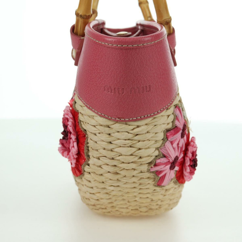 【日本直送】Miu Miu 粉紅金色拉菲草手提包 正品 AMZ060V-4