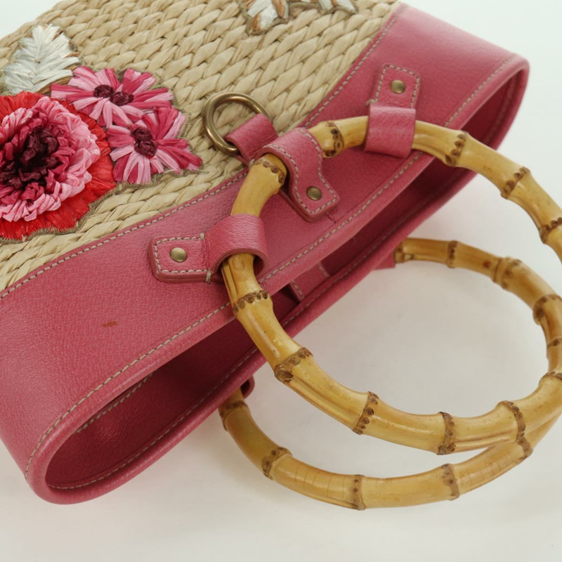 【日本直送】Miu Miu 粉紅金色拉菲草手提包 正品 AMZ060V-7