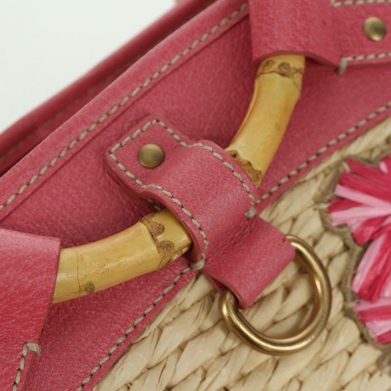 【日本直送】Miu Miu 粉紅金色拉菲草手提包 正品 AMZ060V-9