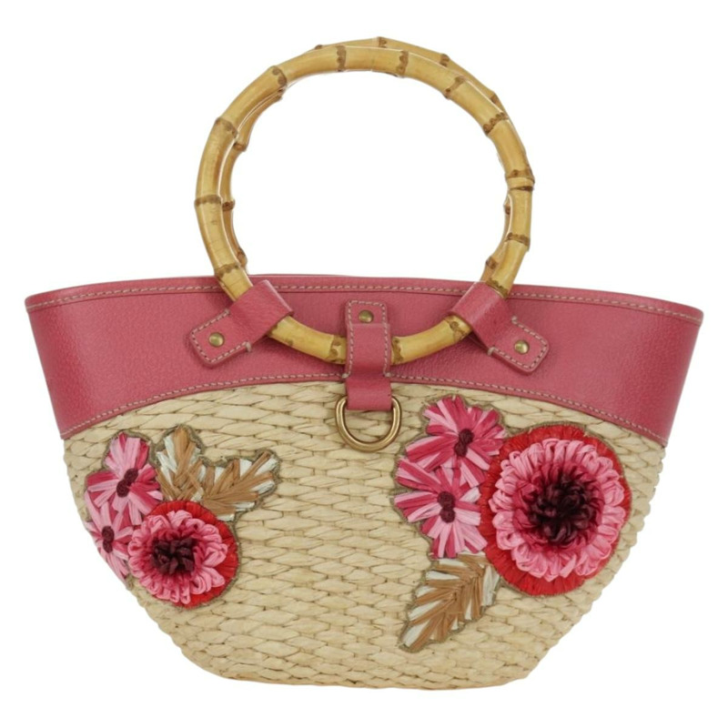 【日本直送】Miu Miu 粉紅金色拉菲草手提包 正品 AMZ060V-12