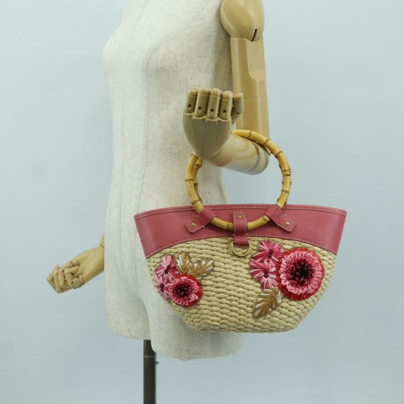 【日本直送】Miu Miu 粉紅金色拉菲草手提包 正品 AMZ060V-25