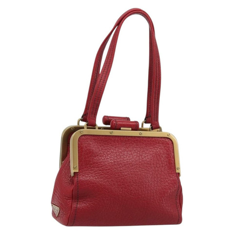 PRADA 手提包 皮革 紅色 金色 正品 AMZ057A