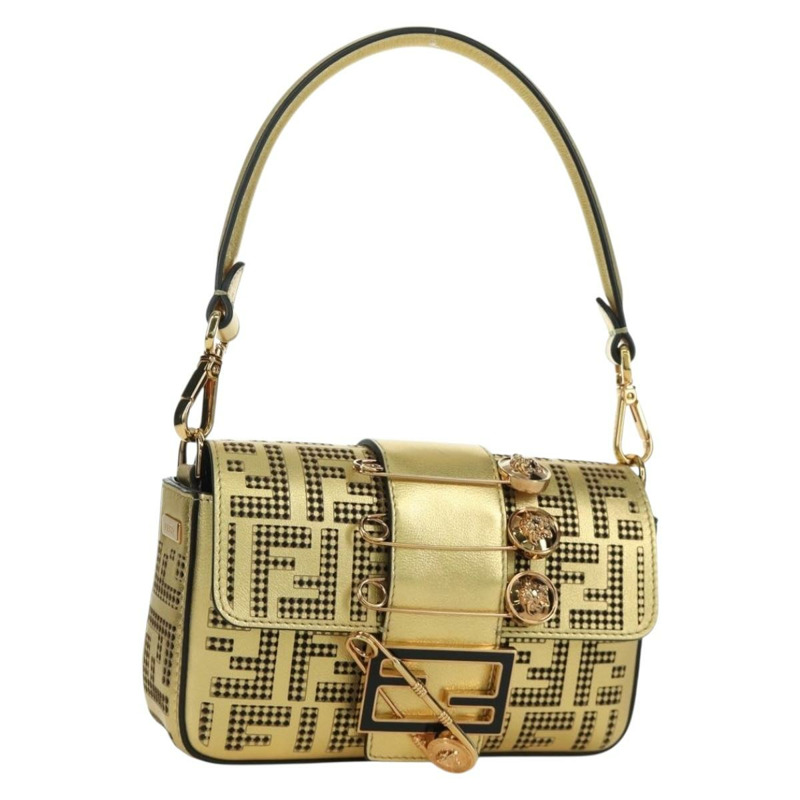 【日本直送】FENDI FENDACE 迷你水桶肩背包 皮革 金色 正品 ARZ750SM-0