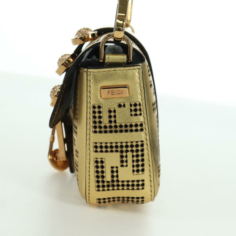 【日本直送】FENDI FENDACE 迷你水桶肩背包 皮革 金色 正品 ARZ750SM-2