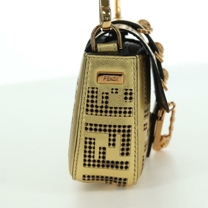 【日本直送】FENDI FENDACE 迷你水桶肩背包 皮革 金色 正品 ARZ750SM-3