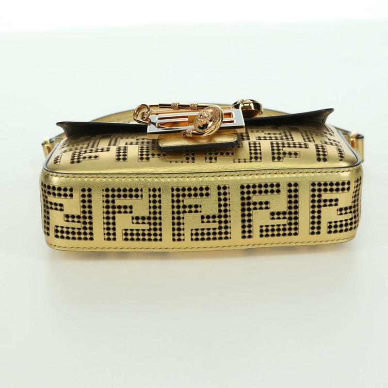 【日本直送】FENDI FENDACE 迷你水桶肩背包 皮革 金色 正品 ARZ750SM-4