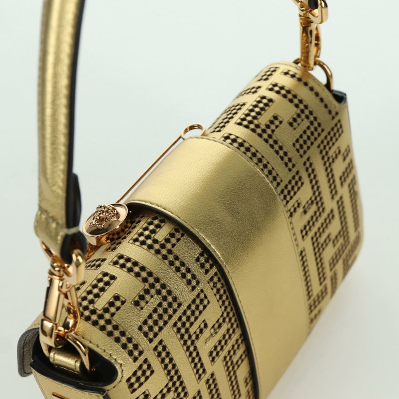 【日本直送】FENDI FENDACE 迷你水桶肩背包 皮革 金色 正品 ARZ750SM-5