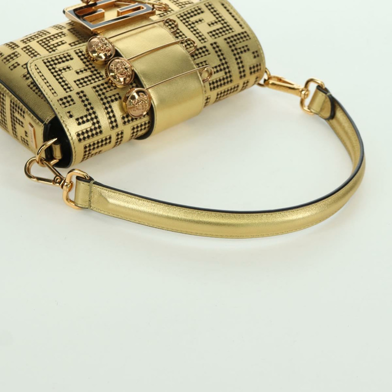 【日本直送】FENDI FENDACE 迷你水桶肩背包 皮革 金色 正品 ARZ750SM-6