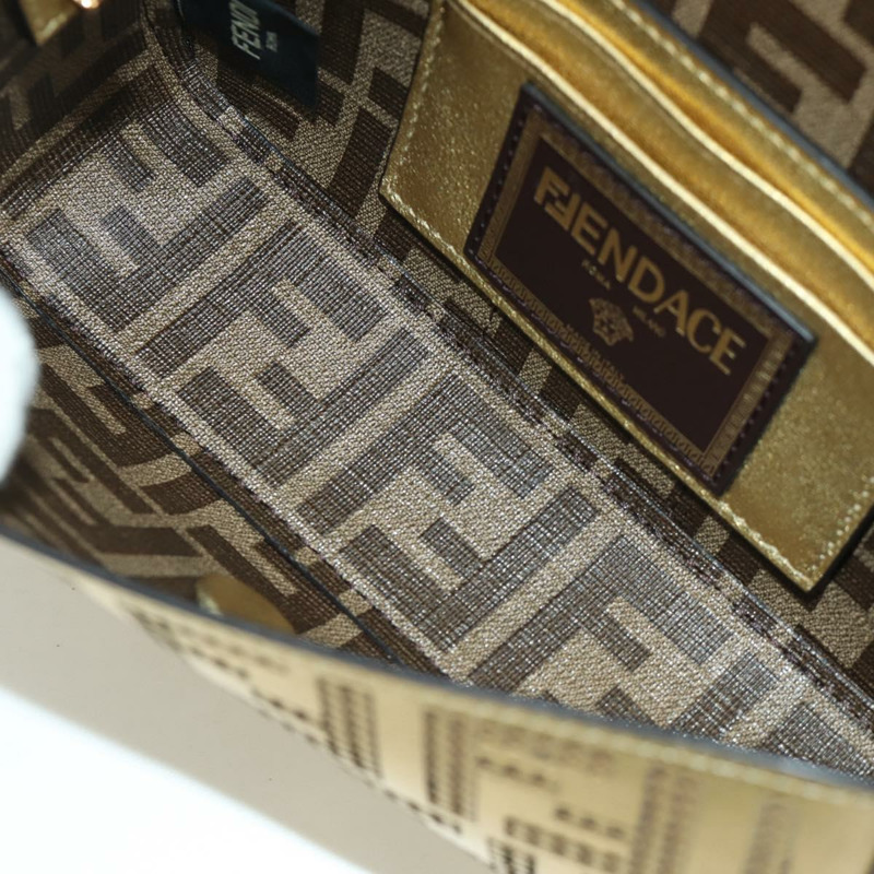 【日本直送】FENDI FENDACE 迷你水桶肩背包 皮革 金色 正品 ARZ750SM-9