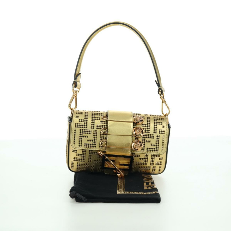 【日本直送】FENDI FENDACE 迷你水桶肩背包 皮革 金色 正品 ARZ750SM-11