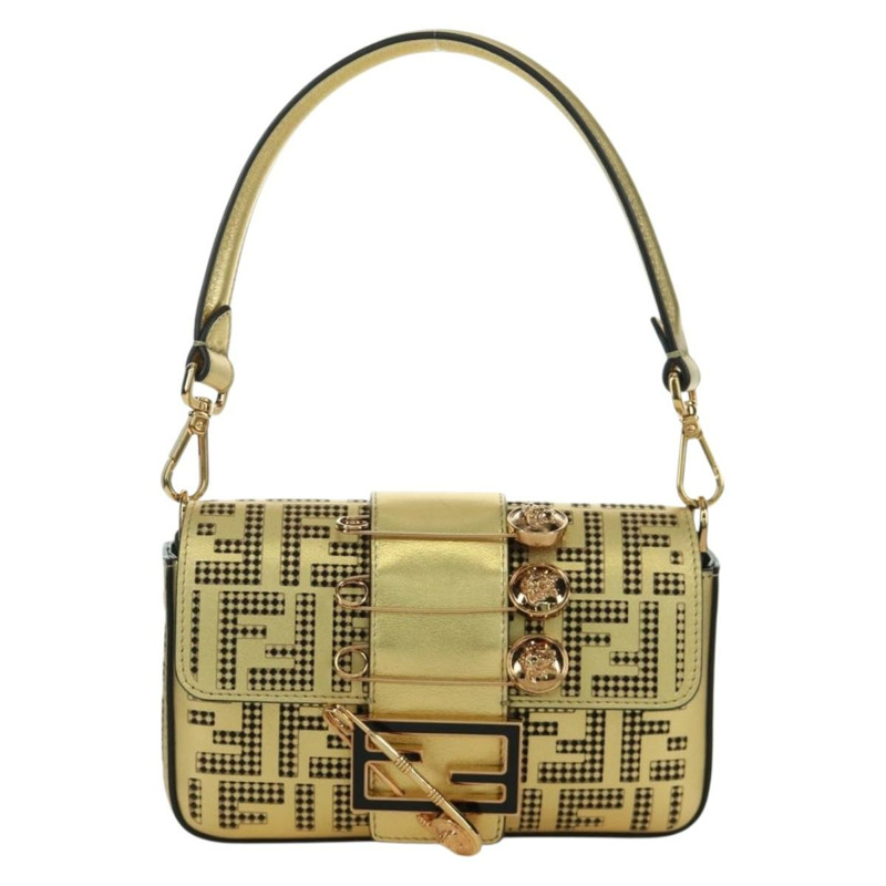 【日本直送】FENDI FENDACE 迷你水桶肩背包 皮革 金色 正品 ARZ750SM-12