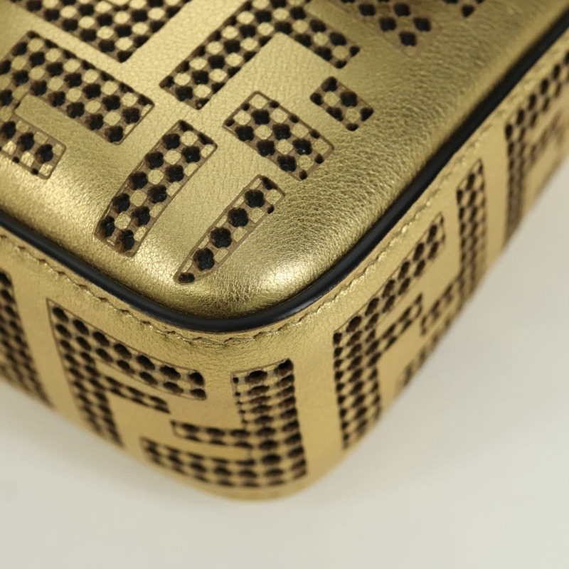 【日本直送】FENDI FENDACE 迷你水桶肩背包 皮革 金色 正品 ARZ750SM-15