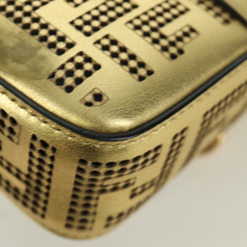 【日本直送】FENDI FENDACE 迷你水桶肩背包 皮革 金色 正品 ARZ750SM-16