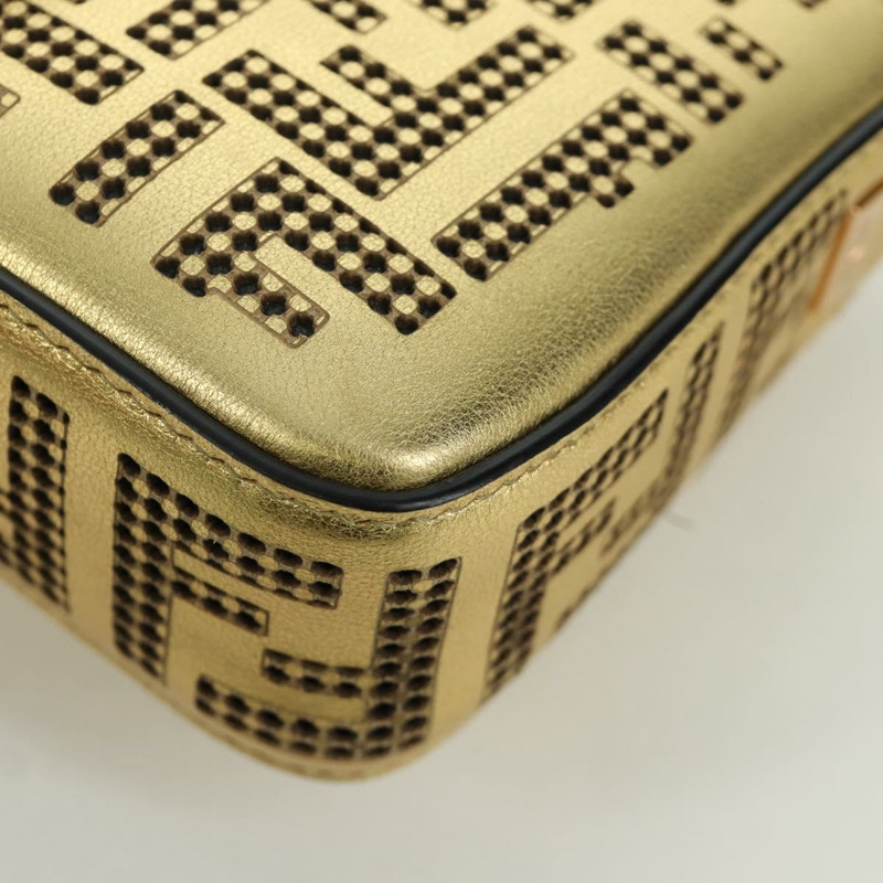 【日本直送】FENDI FENDACE 迷你水桶肩背包 皮革 金色 正品 ARZ750SM-17