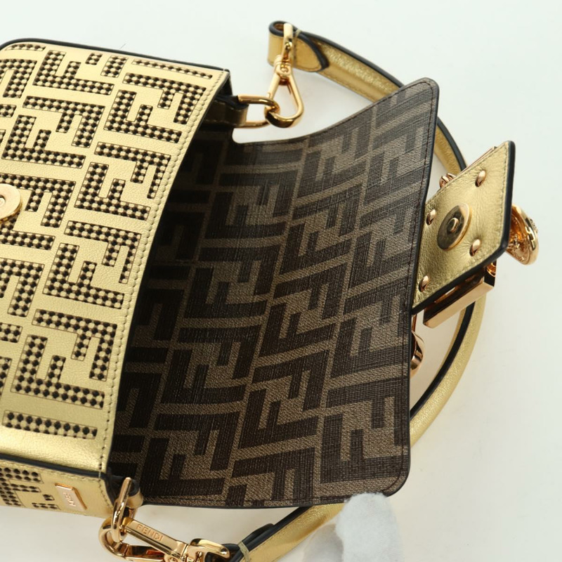 【日本直送】FENDI FENDACE 迷你水桶肩背包 皮革 金色 正品 ARZ750SM-21