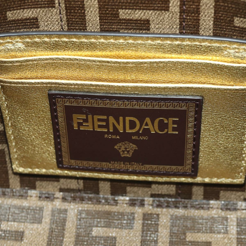 【日本直送】FENDI FENDACE 迷你水桶肩背包 皮革 金色 正品 ARZ750SM-22