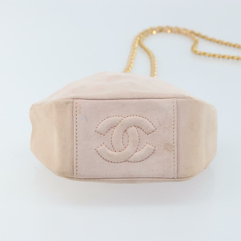 【日本直送】香奈兒鏈背包 粉紅金CC標誌麂皮款 正品 AMZ167A-4