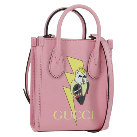 GUCCI Bananya 迷你手提包皮革 2way 玫瑰金 671623 正品 AMZ535M