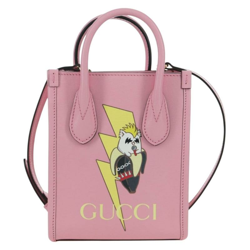 【日本直送】GUCCI Bananya 迷你手提包皮革 2way 玫瑰金 671623 正品 AMZ535M-12