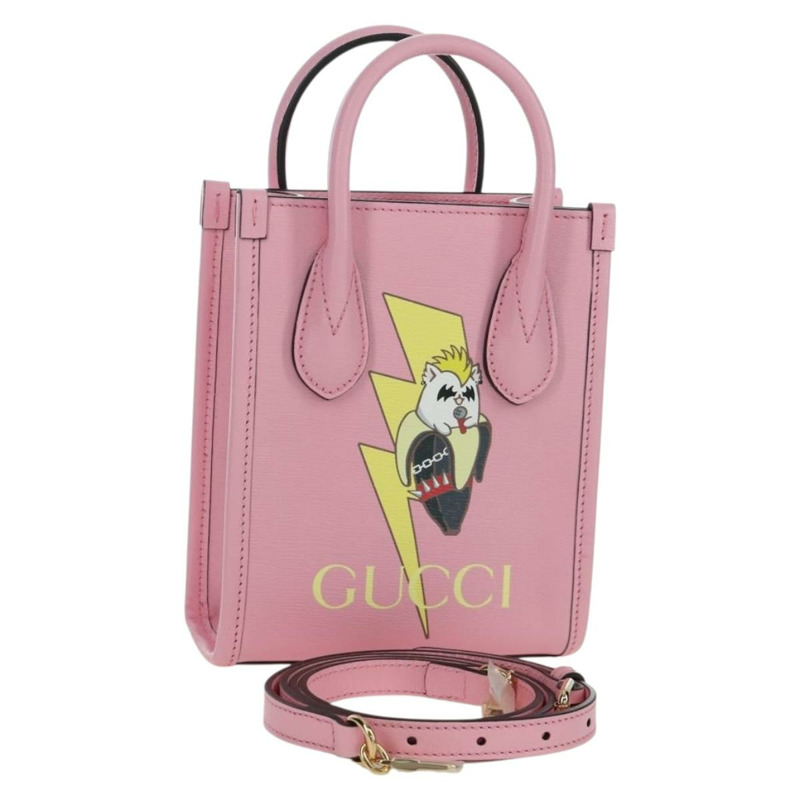 【日本直送】GUCCI Bananya 迷你手提包皮革 2way 玫瑰金 671623 正品 AMZ534M-0