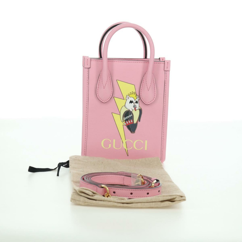 【日本直送】GUCCI Bananya 迷你手提包皮革 2way 玫瑰金 671623 正品 AMZ534M-11