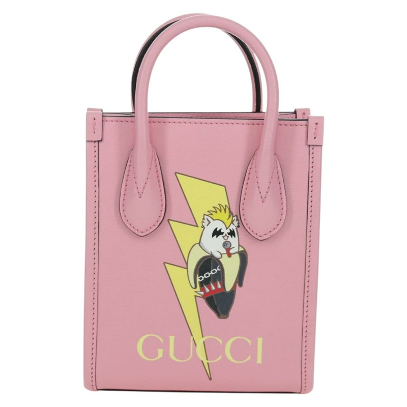 【日本直送】GUCCI Bananya 迷你手提包皮革 2way 玫瑰金 671623 正品 AMZ534M-12